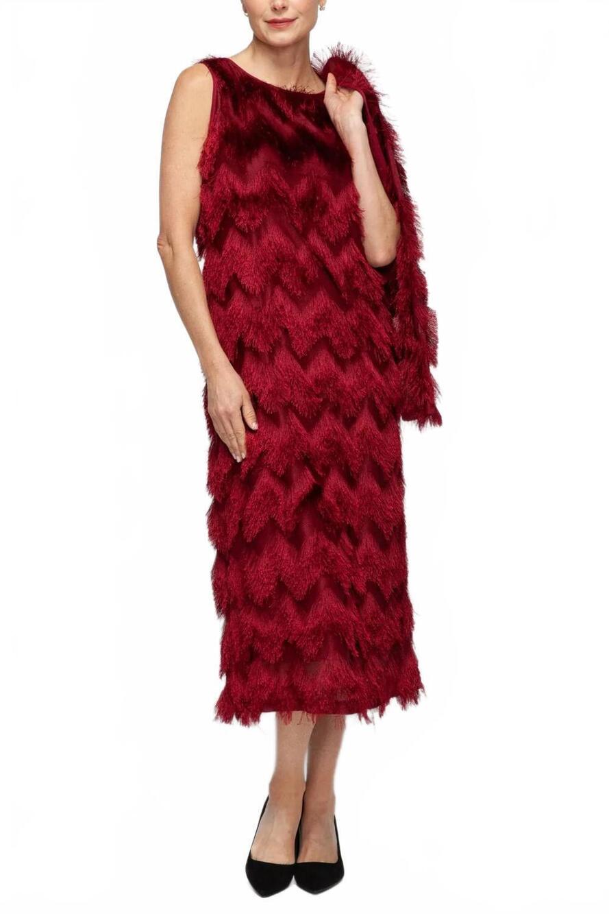 NEW IC COLLECTION fringe dress with jacket in burgundy